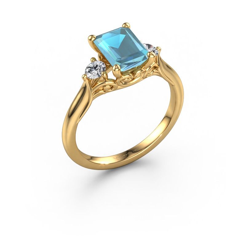 Forlovelsesring Laurian EME 585 gull blå topas 8x6 mm