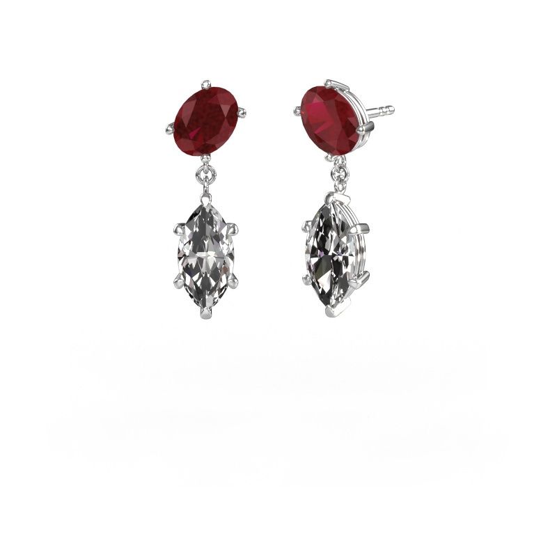 Drop earrings Toi et Moi OVL-MRQ 585 white gold ruby 8x6 mm