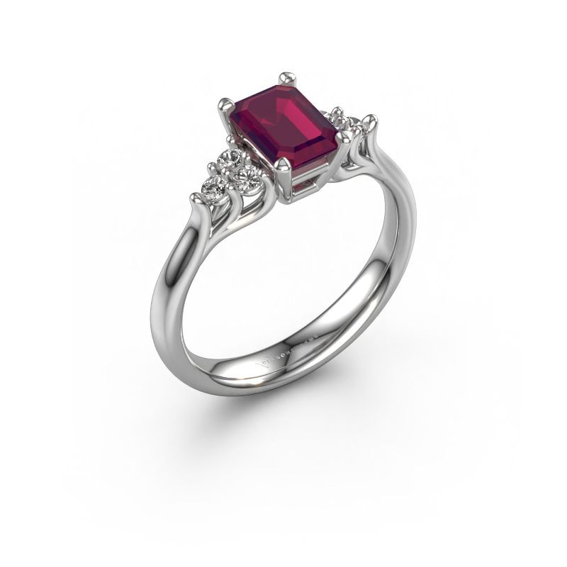 Bague de fiançailles Monika EME 585 or blanc rhodolite 7x5 mm