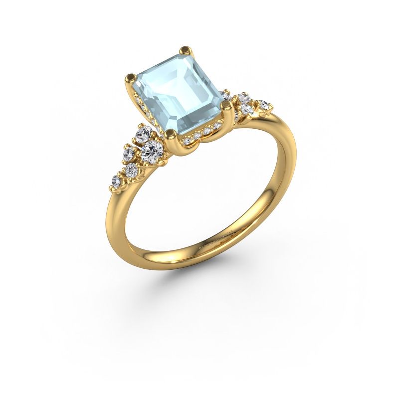 Verlovingsring Emma EME 585 goud aquamarijn 8x6 mm