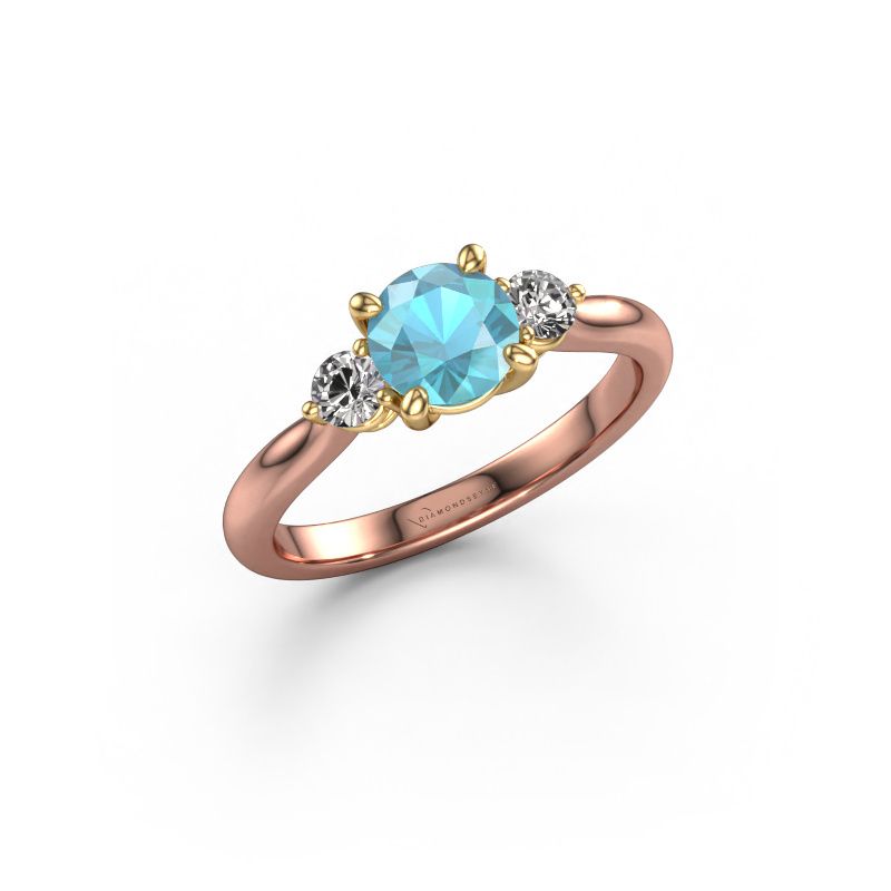 Verlovingsring Lieselot RND 585 rosé goud blauw topaas 6.5 mm