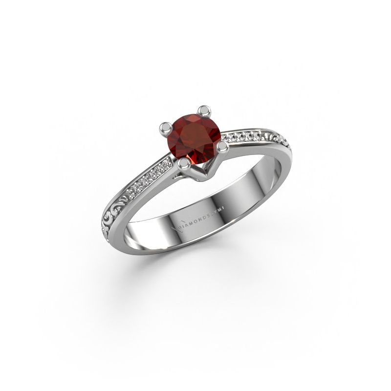 Engagement ring Mei 585 white gold garnet 4.7 mm