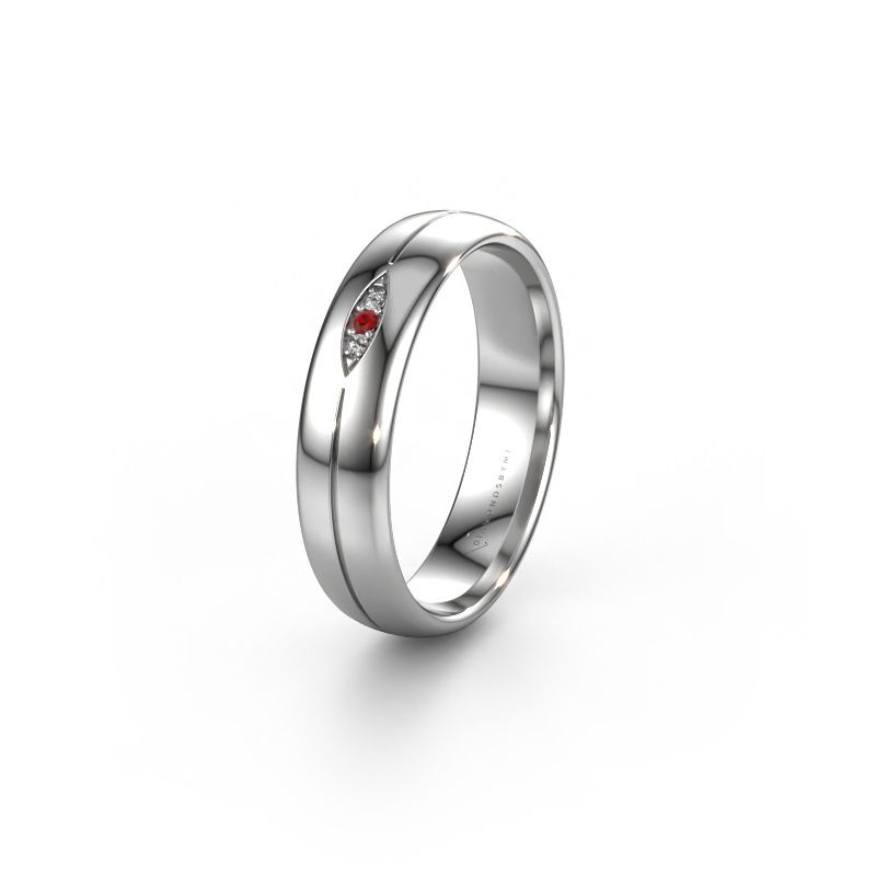 Trouwring WH0219L35X 950 platina robijn ±5 x 1,4 mm