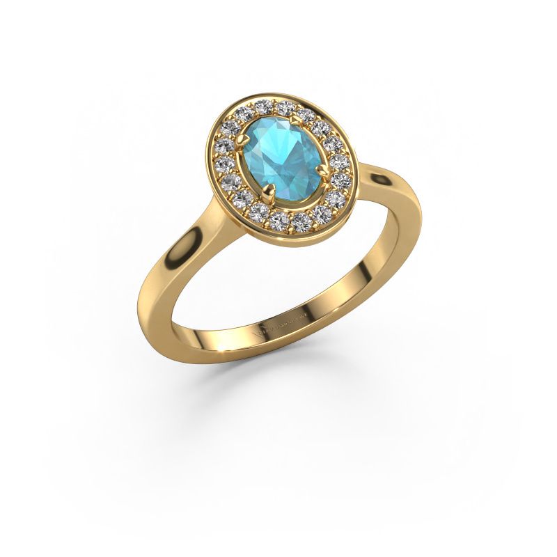 Ring Madelon 1 585 gult guld blå topas 7x5 mm