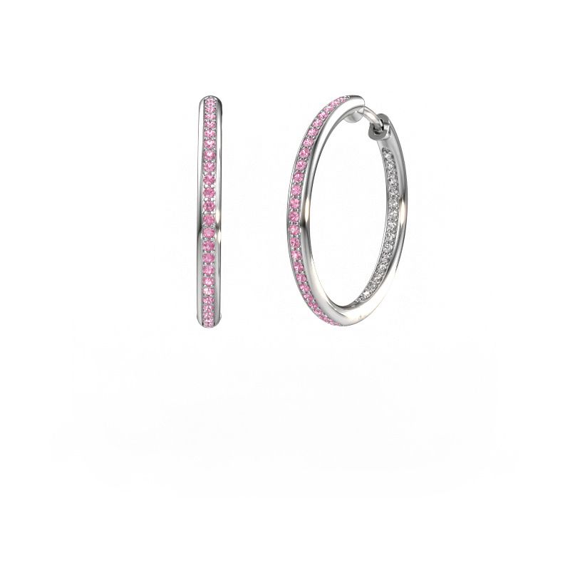 Hoop earrings Sina 20mm 585 white gold pink sapphire 1.1 mm