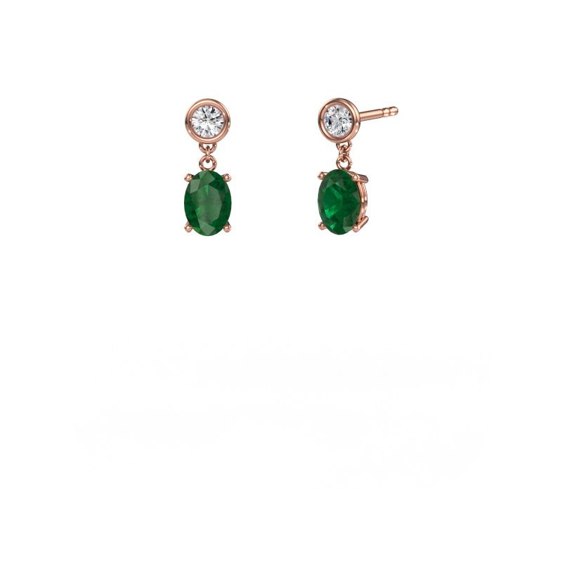 Pendants d'oreilles Lacey OVL 585 or rose emeraude 7x5 mm