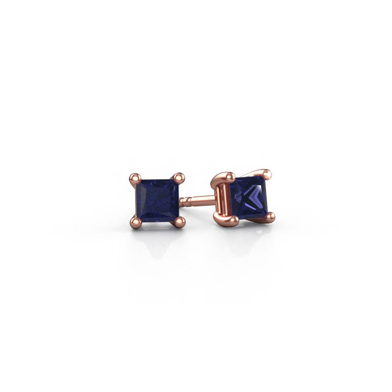 Clous d'oreilles Sam square 585 or rose saphir 4 mm