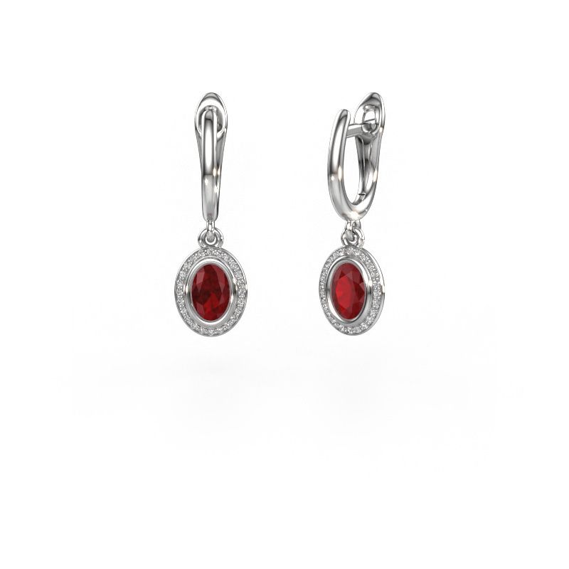 Pendants d'oreilles Noud OVL 585 or blanc rubis 6x4 mm
