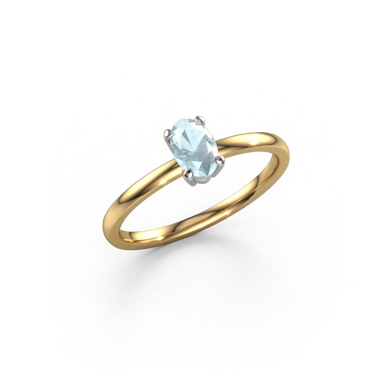Verlovingsring Lynelle 1 585 goud aquamarijn 6x4 mm