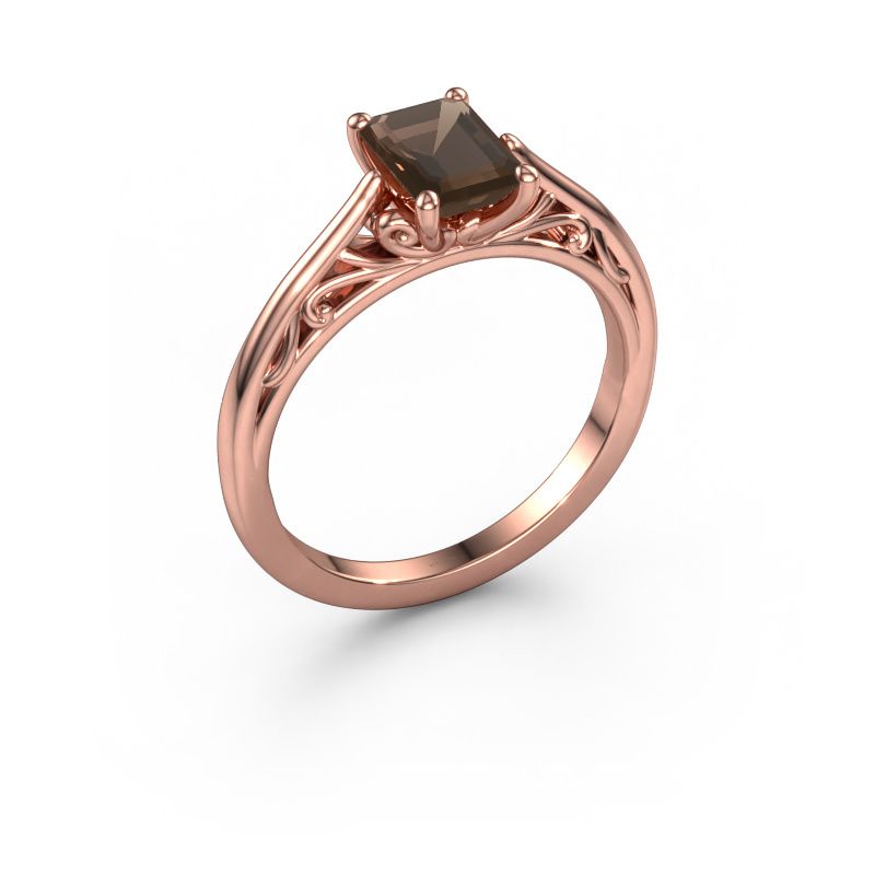 Bague de fiançailles Shannon eme 585 or rose quartz fumé 7x5 mm