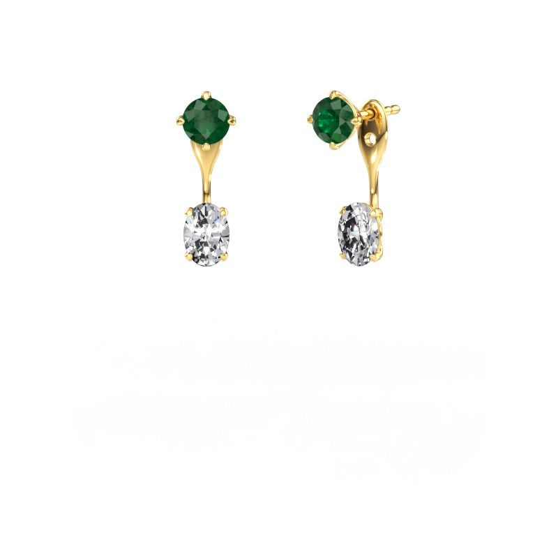 Drop earrings Kate RND-OVL 585 gold emerald 5 mm
