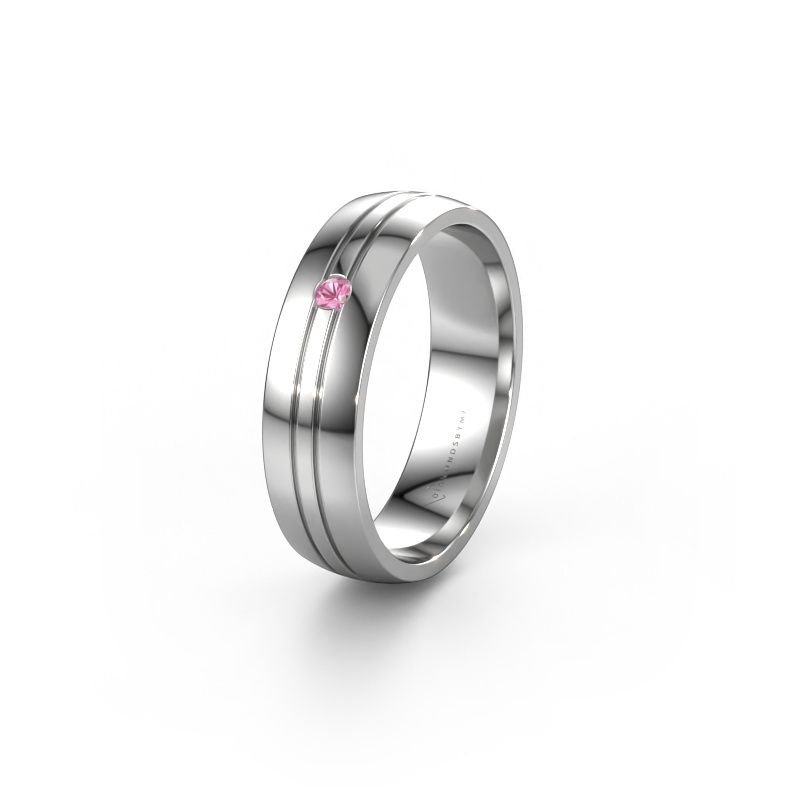 Trouwring WH0420L25X 950 platina roze saffier ±5x1.5 mm