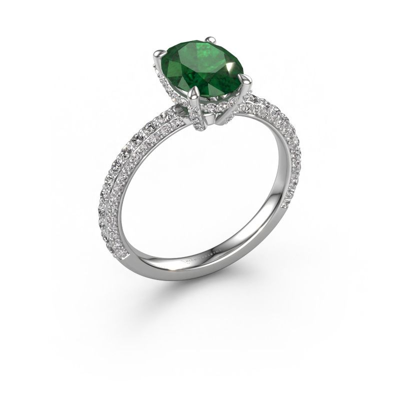 Engagement ring Saskia 2 OVL 585 white gold emerald 9x7 mm