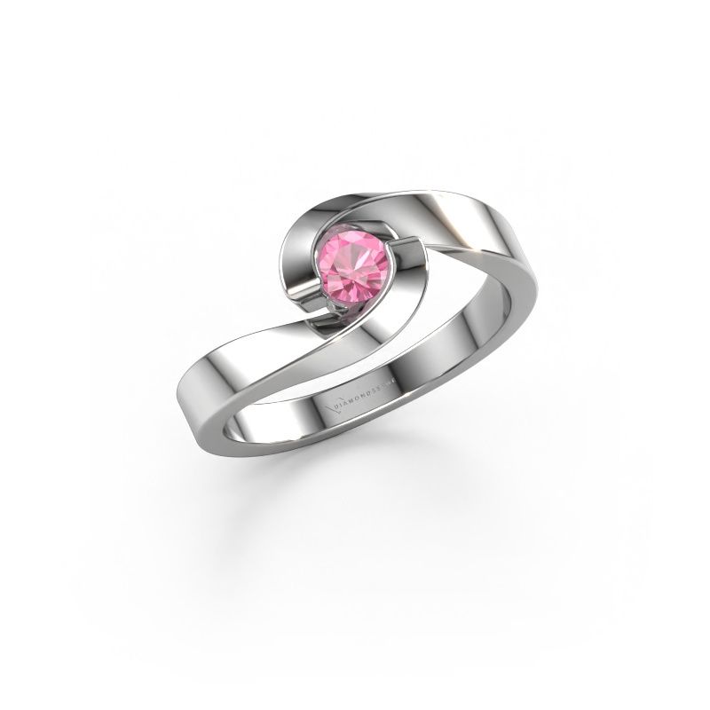 Bague de fiançailles Sheryl 585 or blanc saphir rose 3.7 mm