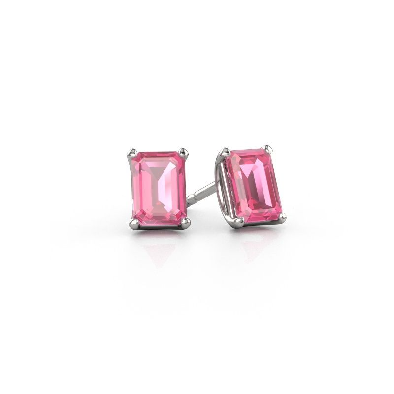 Oorstekers Sam EME 585 witgoud roze saffier 7x5 mm