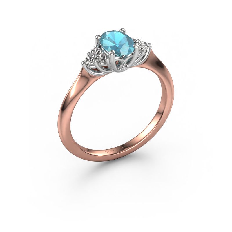 Verlovingsring Felipa OVL 585 rosé goud blauw topaas 7x5 mm
