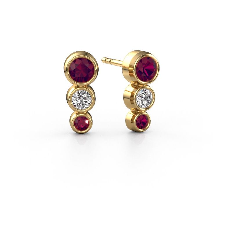 Oorknopjes Linda 585 goud rhodoliet 4 mm