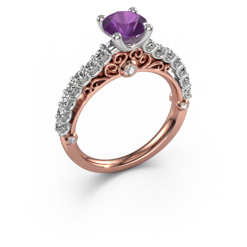 Verlovingsring Shaunda 585 rosé goud amethist 6 mm