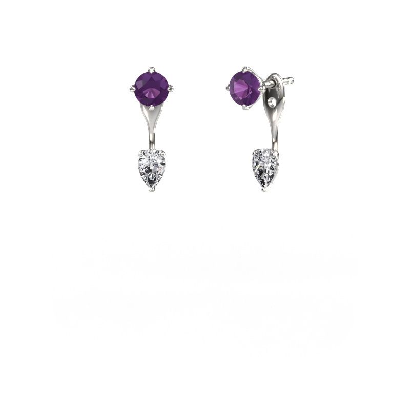 Drop earrings Kate RND-PER 585 white gold amethyst 5 mm
