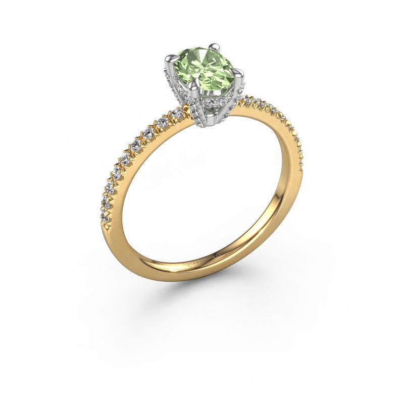 Engagement ring Saskia 1 OVL 585 gold green lab grown diamond 7x5 mm