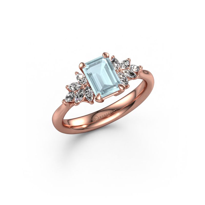 Verlovingsring Fiona EME 585 rosé goud aquamarijn 7x5 mm