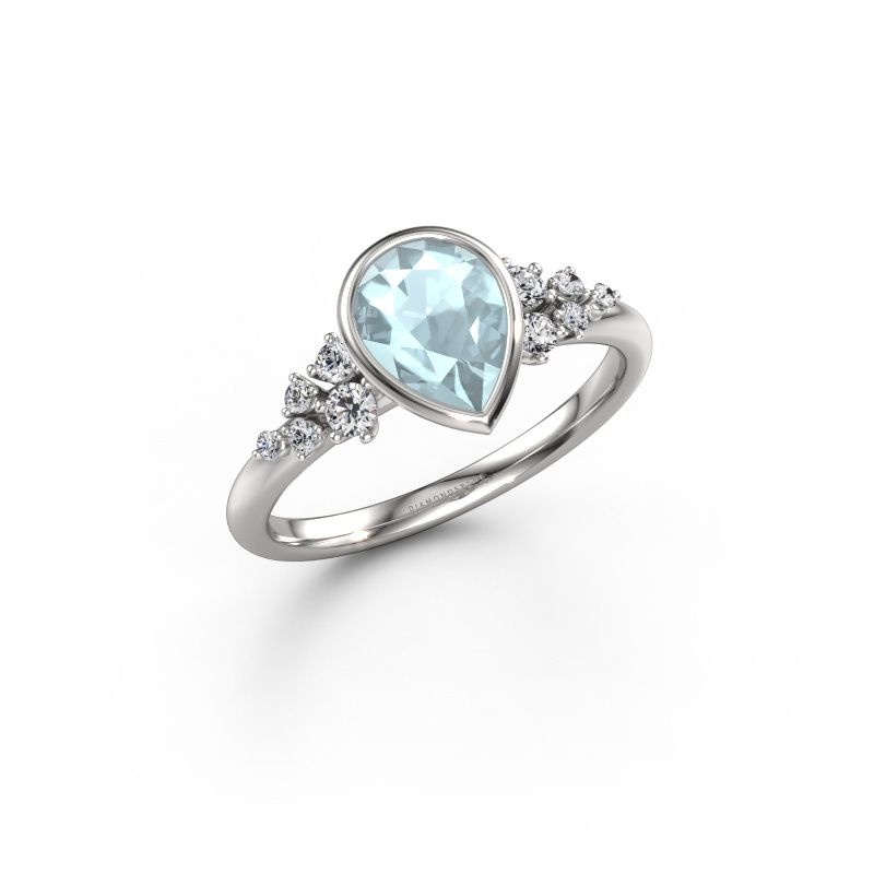 Bague de fiançailles Aliyah PER 950 platine aigue-marine 8x6 mm