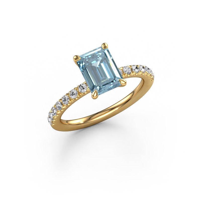 Engagement ring Crystal EME 2 585 gold blue lab grown diamond 8x6 mm