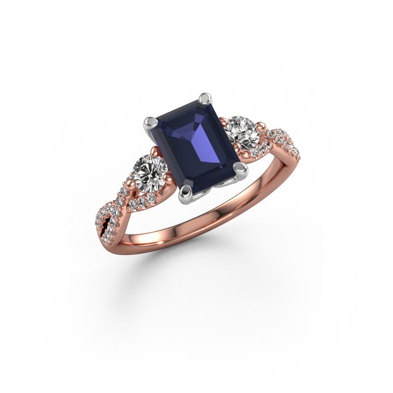 Verlovingsring Marilou EME 585 rosé goud saffier 8x6 mm