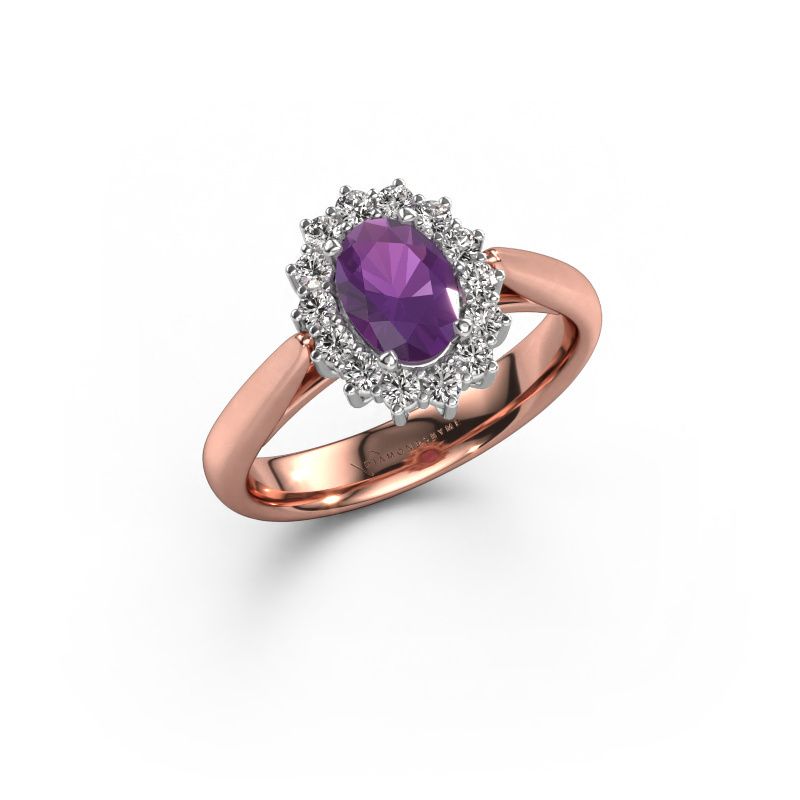 Verlovingsring Margien 1 585 rosé goud amethist 7x5 mm