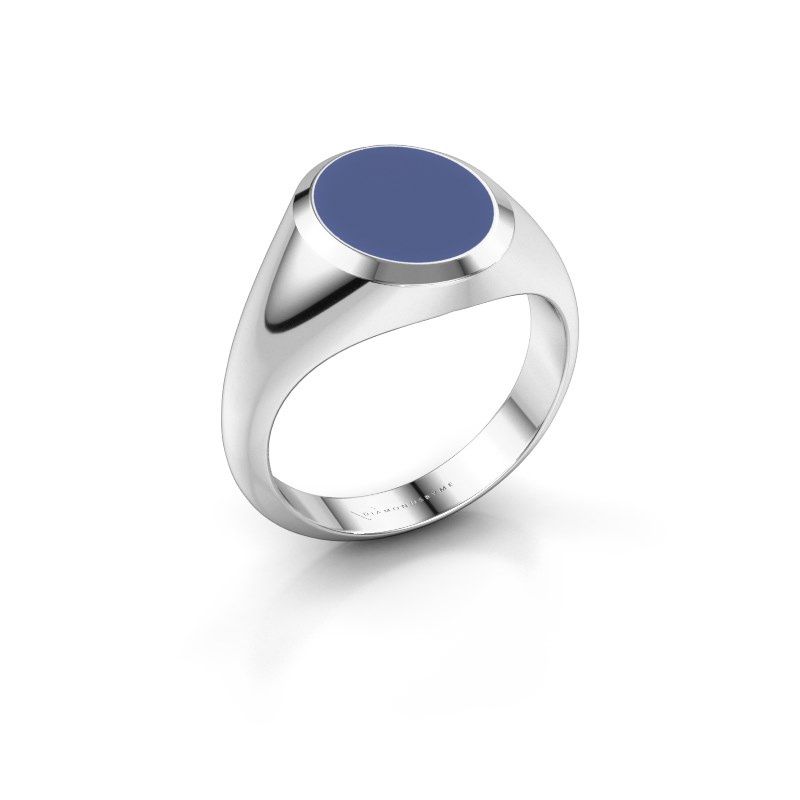 Afbeelding van Zegelring Herman 2<br/>585 witgoud<br/>blauwe emaille 12x10 mm