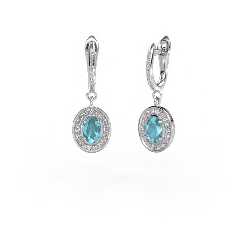 Pendants d'oreilles Layne 2 585 or blanc topaze bleue 7x5 mm