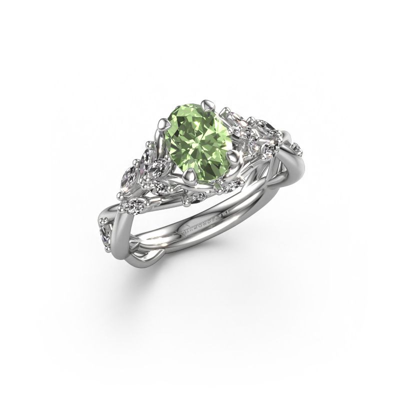 Engagement ring Samantha OVL 585 white gold green lab grown diamond 7,5x5,5 mm