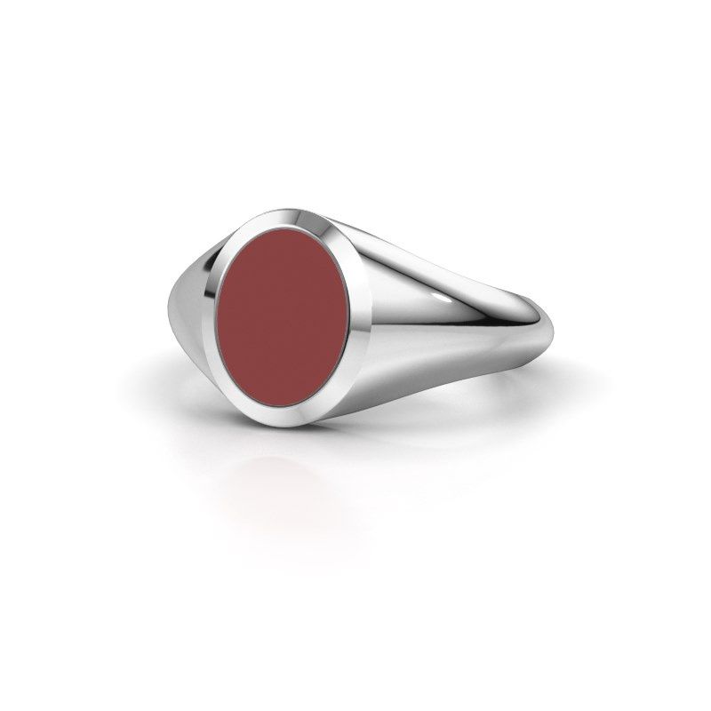Afbeelding van Pinkring Herman 1<br/>585 witgoud<br/>rode emaille 10x8 mm