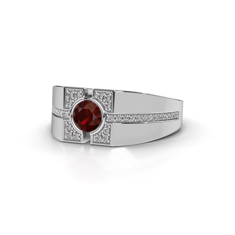 Afbeelding van Herenring Thijmen<br/>585 witgoud<br/>Granaat 5 mm