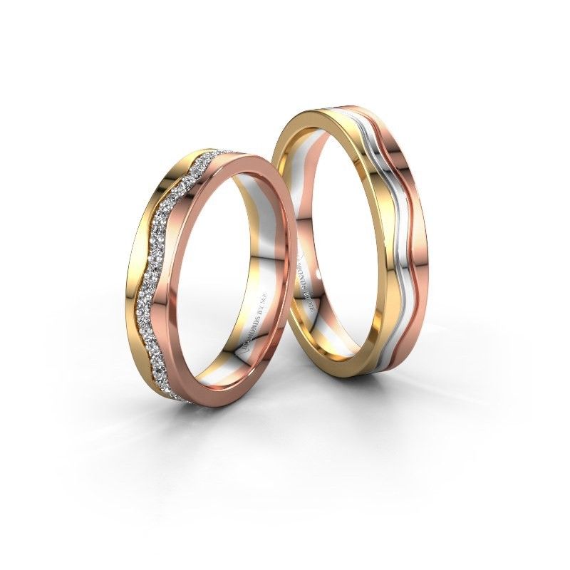 Image of Wedding rings set WH0803LM14AP ±4x1.7 mm 14 Carat gold diamond 0.44 crt