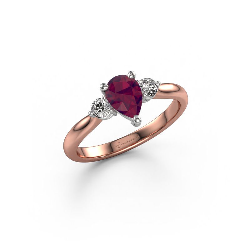 Verlovingsring Lieselot PER 585 rosé goud rhodoliet 7x5 mm