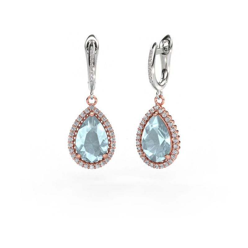 Pendants d'oreilles Tilly per 4 585 or rose aigue-marine 12x8 mm