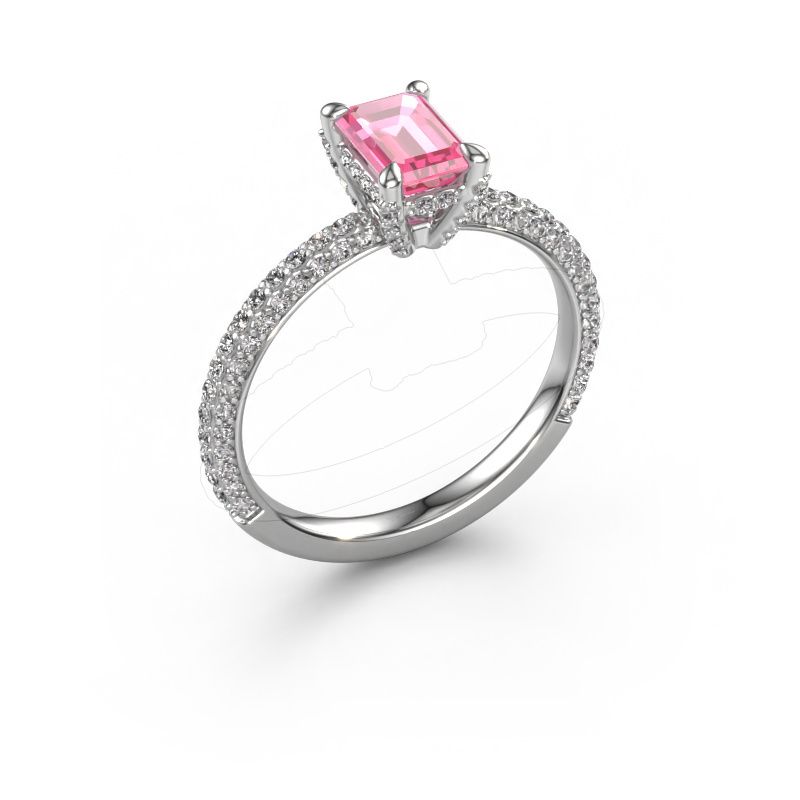 Bague de fiançailles Saskia EME 2 585 or blanc saphir rose 6.5x4.5 mm