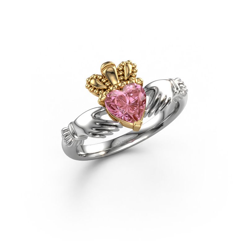Ring Claddagh 2 585 Weißgold rosa Labordiamant 6 mm