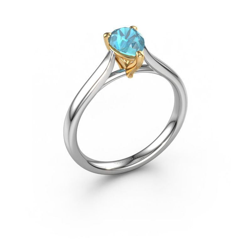 Bague de fiançailles Mignon PER 1 585 or blanc topaze bleue 7x5 mm