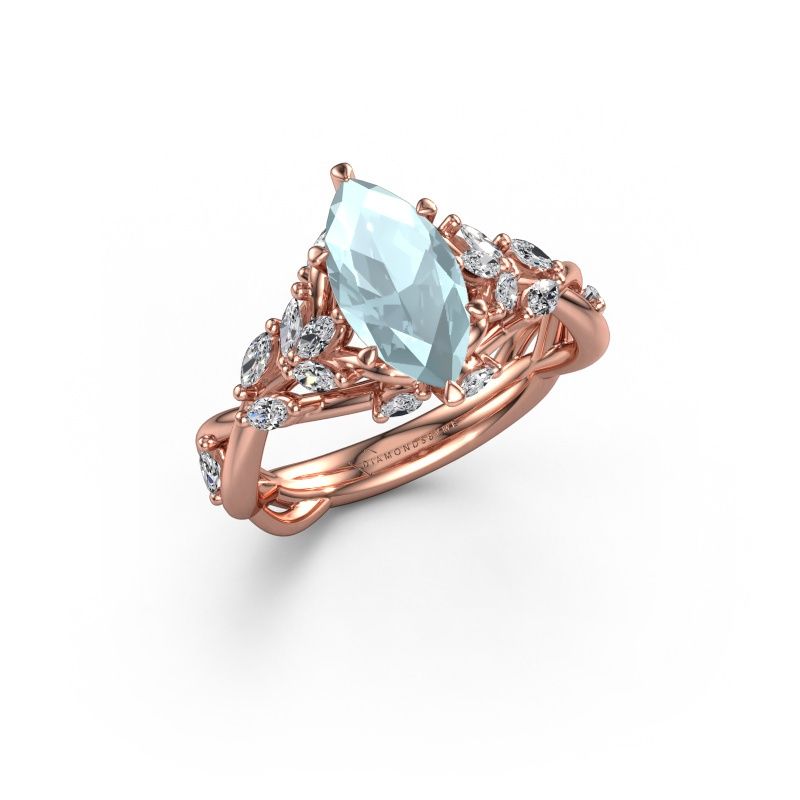 Verlovingsring Samantha MRQ 585 rosé goud aquamarijn 11x5.5 mm