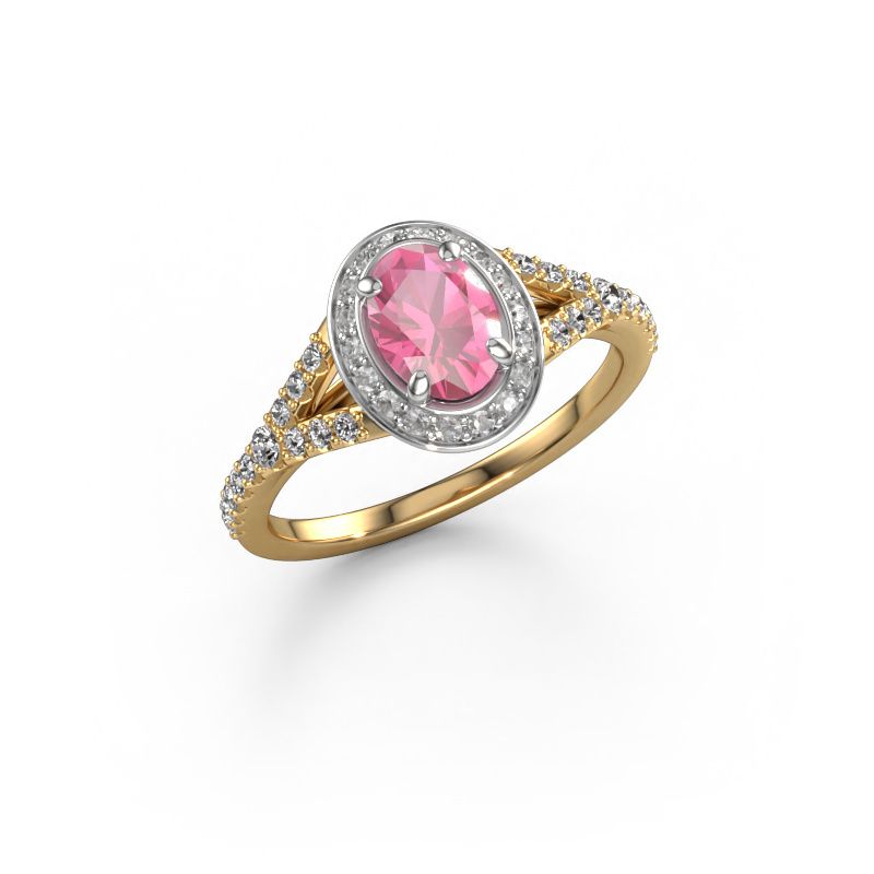 Belofte ring Pamela OVL 585 goud roze saffier 7x5 mm