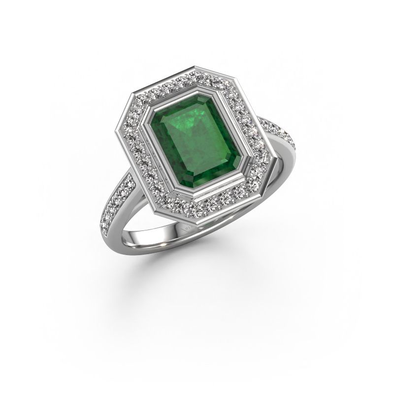 Engagement ring Noud 2 EME 585 white gold emerald 8x6 mm