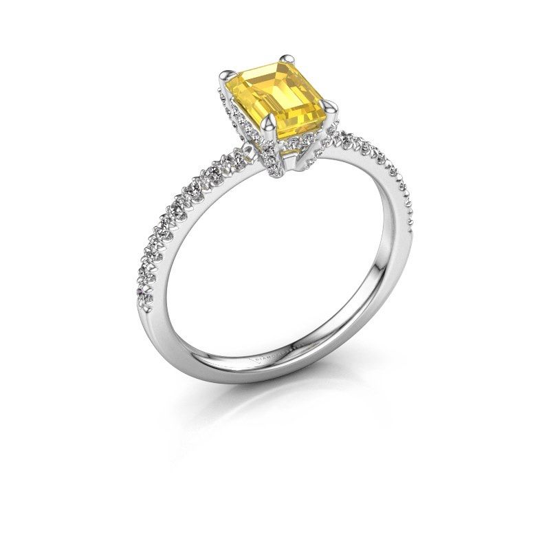 Image of Engagement ring saskia eme 1<br/>950 platinum<br/>Yellow sapphire 7x5 mm