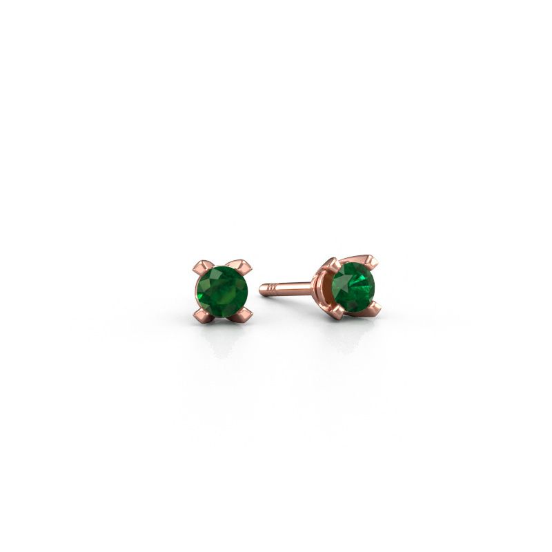Clous d'oreilles Isa 585 or rose emeraude 5 mm