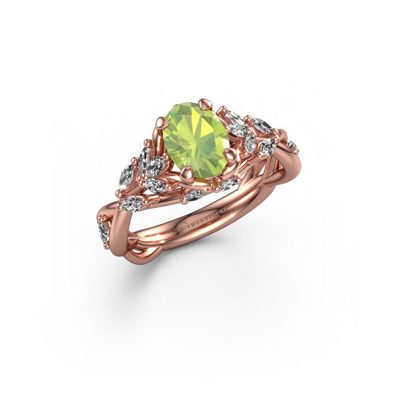 Verlovingsring Samantha OVL 585 rosé goud peridoot 7,5x5,5 mm
