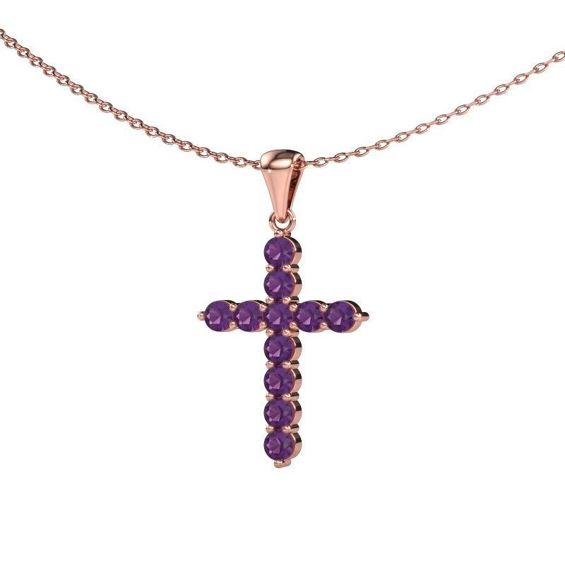 Pendant Cross 585 rose gold amethyst 2.5 mm