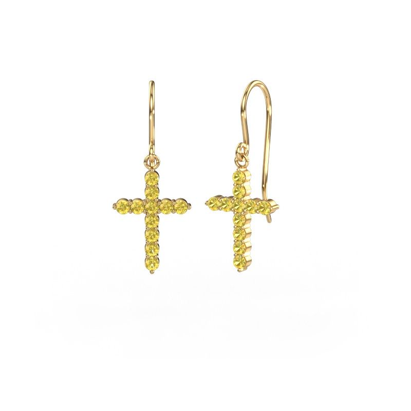Pendants d'oreilles Cross 585 or jaune saphir jaune 2 mm
