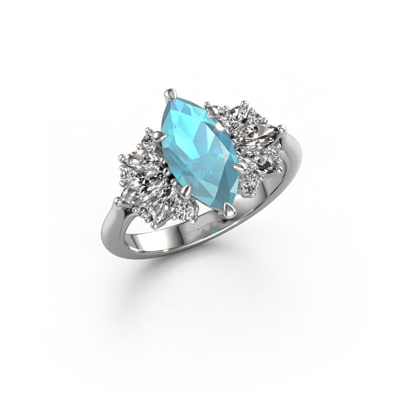 Verlovingsring Jaimie 950 platina blauw topaas 12x6 mm