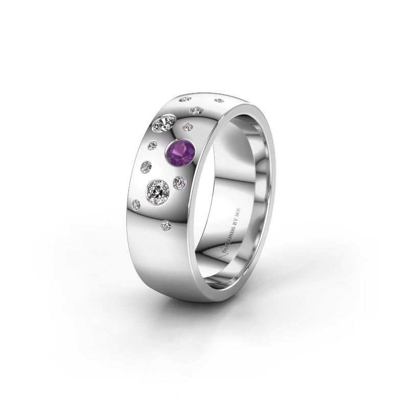 Image of Wedding ring WH0141L26BP<br/>585 white gold ±7x2 mm<br/>Amethyst
